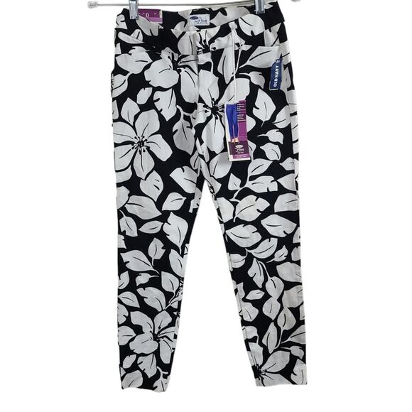 Old Navy  Women's The Diva Daisy Pant Black Hibiscus Skinny Ankle Slacks Size 0 - Picture 4 of 12